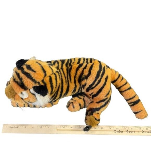Realistic Orange & Black Striped Tiger Stuffed Animal Plush Toy - Picture 4 of 5